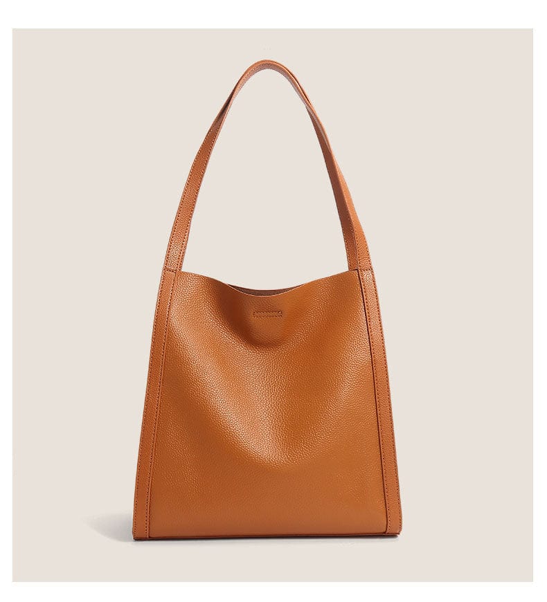 a brown leather bag with a long handle 1