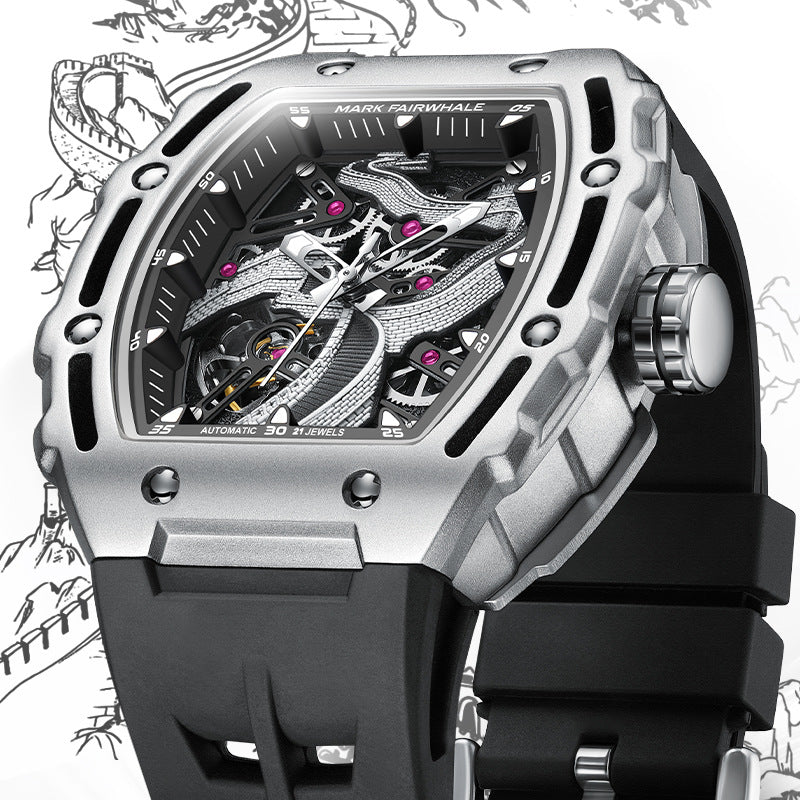 Mark Stylish 3D Skeleton Engraved Luminous Unisex Automatic Mechanical Watch